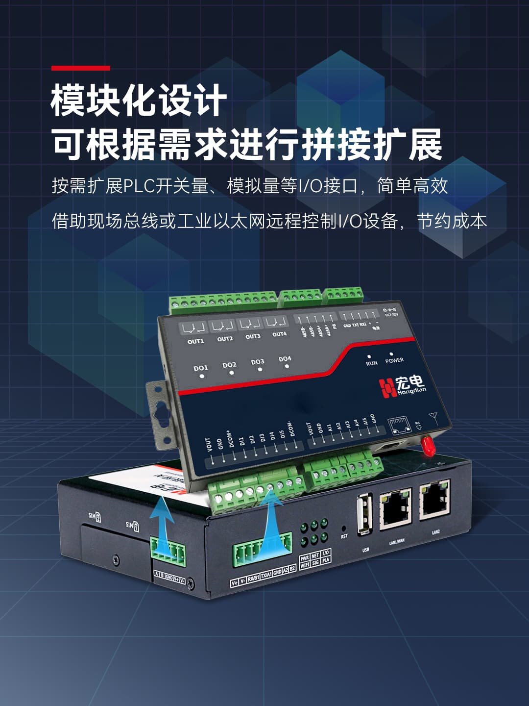 扩展PLC开关量、模拟量等I/O接口